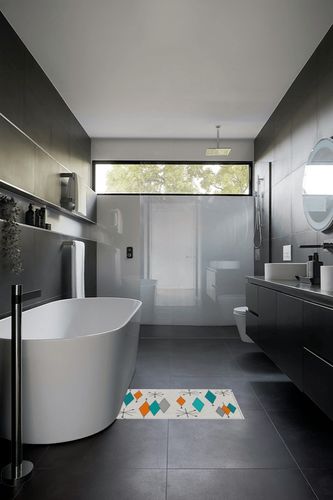 ARTSHOWING Europen Modern Mid Century Non Woven Area Rug 2' x 3' Lightweight Modern Floor Mat with Non-Slip Backing Indoor Outdoor Decor, Soft Carpet for Soft Home Decor Retro Prismatic in Black Modern Bathroom