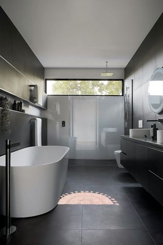 Cute Bathroom Rug Tufted Cotton Rug with Tassels Hand Woven Cotton Mat Washable Area Rug for Entryway Bedroom Laundry Living Room - 19.7"x31.5", Pink in Black Modern Bathroom