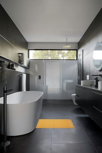 DII Woven Rugs Collection Ribbed Reversible Cotton, 2x3', Honey Gold & Off-White in Black Modern Bathroom