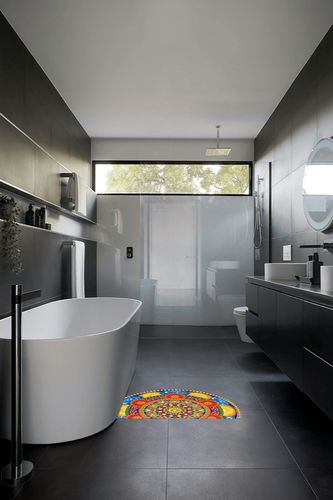 Boho Yellow Brown Flower Half Round Outdoor Door Mat,Bohemian Diatomaceous Earth Entryway Rug,Front Doormat Rubber Backing Non Slip Indoor Door Mats,36''x24'' (a0) in Black Modern Bathroom