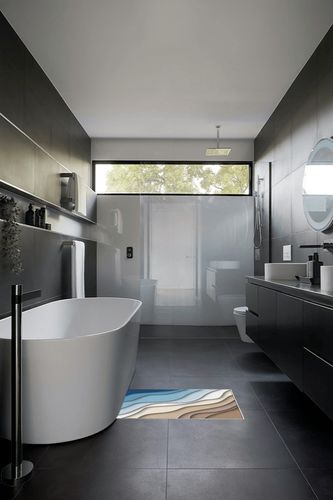 ARTSHOWING Gradient Large Area Rug 2' x 3', Durable Indoor Outdoor Rugs with Non-Slip Backing for Bedroom Living Room Nursery Kids Home Decor, Abstract Geometric Blue Brown Gradient in Black Modern Bathroom