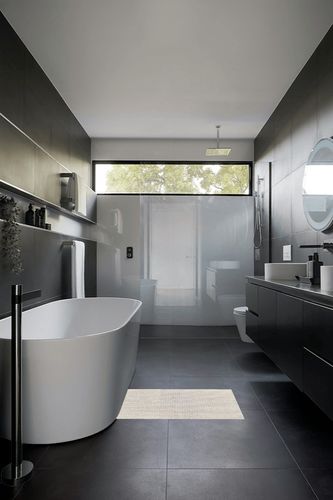 Mohawk Home 1' 6" x 2' 6" Non Slip Rug Pad Gripper, Made in USA, Grips Keeps Area Rugs in Place – Safe For All Floors in Black Modern Bathroom