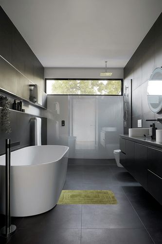 Golden Linens 3 Piece Bath Rug Set Solid Color Pattern Carved Extra Soft Touch and Absorbent Bathroom Rug (Bath mat 20" X 30" Contour 18" X 18" Lid Cover 20" X 20") #GL001 (Sage) in Black Modern Bathroom