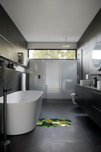 HOTBEST Moss Leaf Bathroom Rugs, 20x34in Non-Slip Moss Bathroom Mat, Super Absorbent Bath Mat Rug Decorative Bathroom Rug Machine Washable Fade Resistant Moss Shower Mat (Moss Leaf) in Black Modern Bathroom