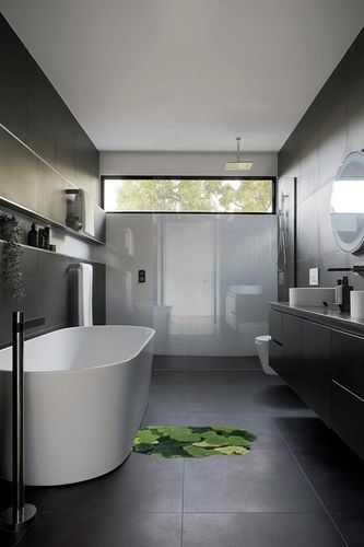 Beyond Your Thoughts Cute 3D Moss Rug Soft Shaggy Absorbent Non-Slip Carpet for Bathroom Machine Washable Floor Carpet in Black Modern Bathroom