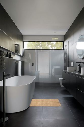 Hausattire Hand Woven Jute Rug, 2'x3' - Natural, Reversible Farmhouse Accent Rugs for Living Room, Kitchen, Bedroom - 24x36 Inches in Black Modern Bathroom