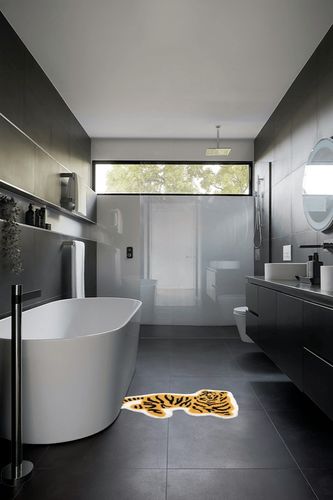 Cute Soft Tiger Shaped Animals Bath Mat Area Rug for Bedroom Bathroom Kitchen Floor Water Absorption Non-Slip Small Carpet Door Mat Kid's Room Playmat (50 * 75CM) in Black Modern Bathroom