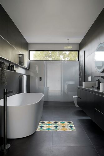 FINOREN Artistic Abstract Area Rug.Lattice-Lake Blue,2x3 Feet,Suitable for Bedroom,Living Room,Apartment,Machine Washable Non-Slip Soft Modern Interior Rug,Smudge-Proof,Non-Shedding. in Black Modern Bathroom