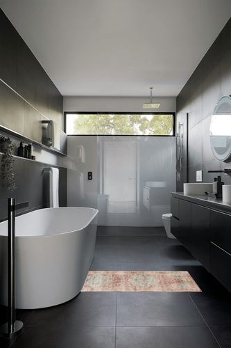 Loloi II Heidi HEI-01 Terracotta Aqua Rug - 2 ft x 5 ft in Black Modern Bathroom