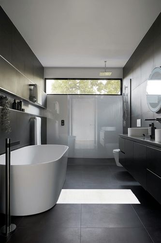 Hotel Style White Egyptian Cotton 24 inch x 60 inch Bath Runner in Black Modern Bathroom