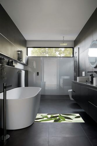 UNIBATH Leaves Bathroom Runner Rug 24x60 Non Slip Long Bathroom Rugs Green Extra Large Bath Runner Rugs for Bathroom Microfiber Absorbent Washable Area Rugs in Black Modern Bathroom