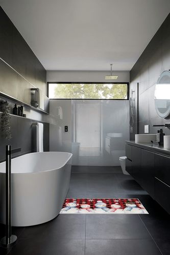 Hallway Runner Rug,Christmas Snowman Winter Snowflake Watercolor Art Red Black Buffalo Check Non Slip Water Absorbent Rug Indoor Entrance Floor Mat Runner for Home Garage Kitchen Laundry 19.7x63in in Black Modern Bathroom