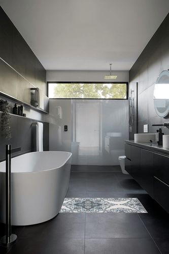 Machine Washable Modern Moroccan Design Non-Slip Rubberback 2x5 Traditional Runner Rug for Hallway, Kitchen, Bedroom, Entryway, 20" x 59", Off-White in Black Modern Bathroom