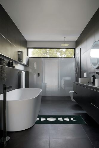 Lanffia Boho Hallway Runner Rug 2x5 Washable Moon Phase Rug Bohemian Soft Faux Wool Non-Slip Bedroom Runner Rug Lightweight Entry Runner Low Pile Witchy Rug for Kitchen Bathroom, Black/White in Black Modern Bathroom