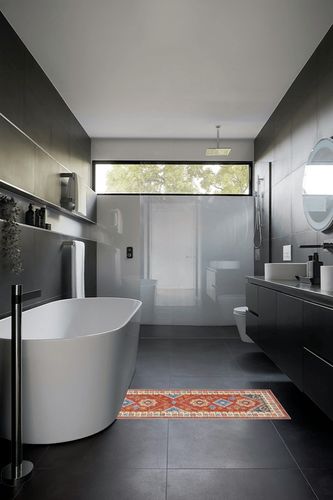 HEBE Boho Rug Sets 3 Piece with Runner Vintage Kitchen Runner Non Slip Bohemian Area Rug Floor Mat Washable Laundry Room Runner for Hallway Living Room Entryway in Black Modern Bathroom