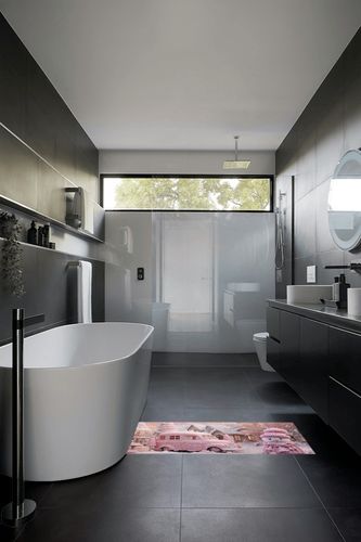 Kitchen Rugs Long Floor Door Mats Absorbent Entryway Rug Winter Christmas Farm Pink Car Indoor Carpet Non-Slip Area Runner,Wood Barn Snowy Scene Entrance Doormat for Bedroom Bathroom in Black Modern Bathroom