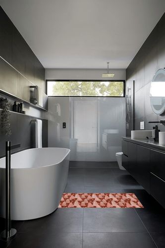 Kitchen Rugs Long Floor Door Mats Absorbent Entryway Rug Merry Christmas Pink Xmas Tree Indoor Carpet Non-Slip Area Runner,Seamless Winter Snowflake Entrance Doormat for Bedroom Bathroom in Black Modern Bathroom