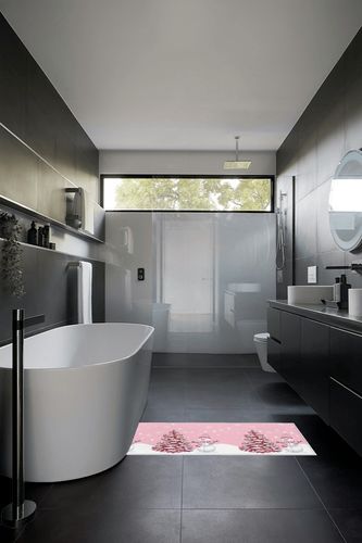 Kitchen Rugs Long Floor Door Mats Absorbent Entryway Rug Winter Christmas Cute Snowman Indoor Carpet Non-Slip Area Runner,Xmas Tree Snowflake on Pink Entrance Doormat for Bedroom Bathroom in Black Modern Bathroom