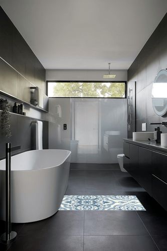 Maples Rugs Vivian Medallion Runner Rug Non Slip Hallway Entry Carpet [Made in USA], 1'8 x 5, Blue in Black Modern Bathroom