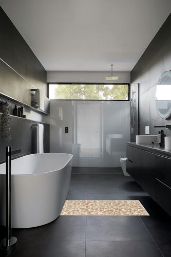 Morebes Vintage Bathroom Runner Rugs 24 x 60 Non Slip,2x5 Rug Runner, Washable Floral Entryway Rug, Non Shedding Kitchen Sink Indoor Floor Carpet Runner for Laundry Room,Beige Ivory in Black Modern Bathroom