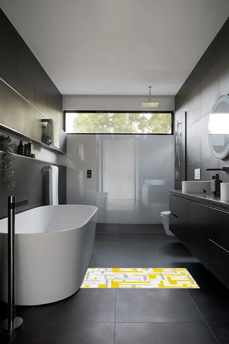 Hallway Runner Rug,Modern Geometric Pattern Yellow Gray White Non Slip Water Absorbent Rug Indoor Entrance Floor Mat Runner for Home Garage Kitchen Laundry 18x59in in Black Modern Bathroom