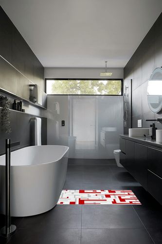 Hallway Runner Rug,Mid Century Geometric Pattern Red Gray White Modern Art Christmas Non Slip Water Absorbent Rug Indoor Entrance Floor Mat Runner for Home Garage Kitchen Laundry 19.7x63in in Black Modern Bathroom