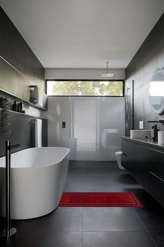 Antep Rugs Alfombras Bordered Modern 2x5 Non-Slip (Non-Skid) Low Pile Rubber Backing Kitchen Area Runner Rug (Maroon Red, 2' x 5') in Black Modern Bathroom