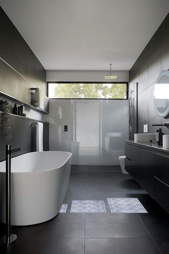 MELAJIA Kitchen Rugs Sets of 3 Washable Non Slip Kitchen Mats 3 Piece Set Dark Gray Boho Kitchen Runner Rugs Carpets for Laundry Room Hallway Sink Bathroom in Black Modern Bathroom