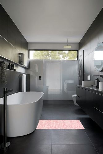 Pink Bathroom Runner Rug in Black Modern Bathroom