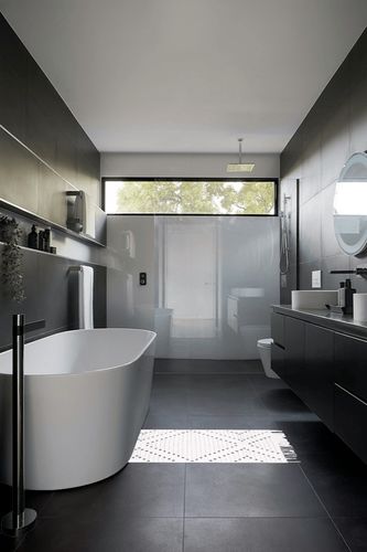 Black and White Moroccan Washable Bathroom Area Rug in Black Modern Bathroom