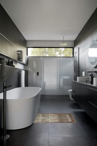 GER-07 Moss / Salmon Accent Rug in Black Modern Bathroom