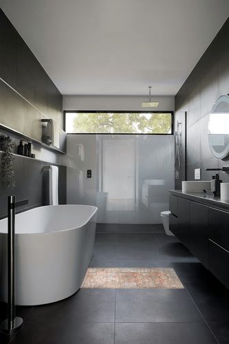 Loloi II Loren Collection LQ-15 Terracotta/Sky 2'-3" x 3'-9" Accent Rug in Black Modern Bathroom