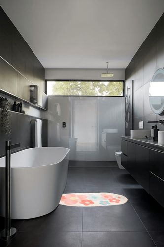 Bedroom Rugs, Cute Colorful Flower Bedside Decor Mat with Microfiber, Soft Comfortable Short Plush Living Room Mat, Non-Slip Durable Floor Mat for Bedroom Bedside Living Room 17.7x47.2IN (45x120cm) in Black Modern Bathroom