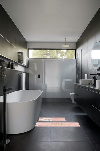 Kitchen Mat 2 Pieces, Merry Christmas Pink Santa Claus Pink Texture Kitchen Rugs and Mats Non Slip Runner Rug Washable Floor Mats for Kitchen Home 18" x 30" + 18" x 48" in Black Modern Bathroom