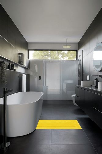 SHACOS Super Soft Bathroom Runner Rugs 20"x47" Non Slip Bath Rug Runners Microfiber Absorbent Long Bathroom Mats Long Bath Rug Machine Washable (20"x47", Yellow) in Black Modern Bathroom