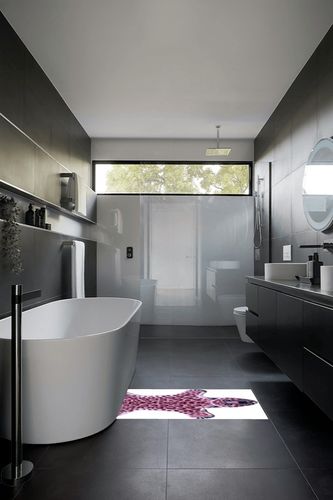 Leopard Print Rug, Pink Faux Cowhide Cheetah Fur Skin Carpet Mat with Anti-Slip Animal Printed Area Rug for Bedroom, Home Office (44.1x29.2 inch) in Black Modern Bathroom