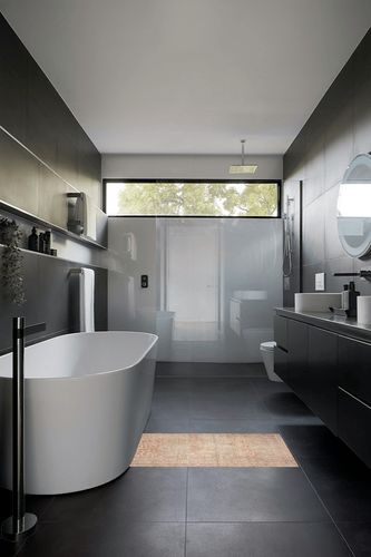 Loloi Chris Loves Julia x Loloi Jules Collection JUL-04 Tangerine/Mist 2'-3" x 3'-9" Accent Rug in Black Modern Bathroom