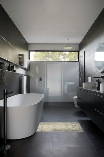 Magnolia Home by Joanna Gaines x Loloi Sinclair SIN-04 Collection Machine Washable Natural / Sage 2'-3" x 3'-9" Accent Rug in Black Modern Bathroom