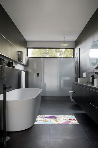 Safavieh Disney Princess Collection Machine Washable Slip Resistant 2'3" x 3'9" Ivory/Pink DSN512A Kids Bedroom Nursery Playroom Area Rug in Black Modern Bathroom