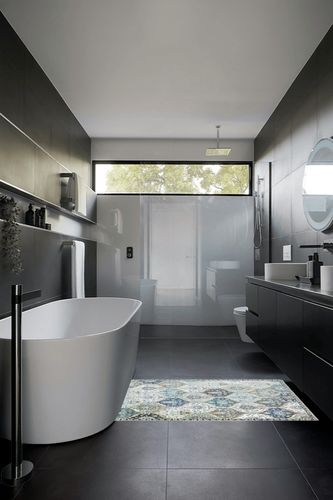 Beeiva Washable Bedroom Kitchen Area Rug in Black Modern Bathroom