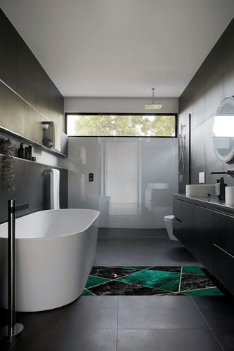 Emerald Green Area Rugs in Black Modern Bathroom