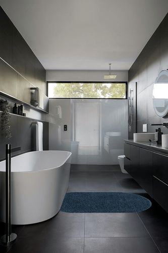 Everyday Shag Rug 3'x5' Oval in Black Modern Bathroom