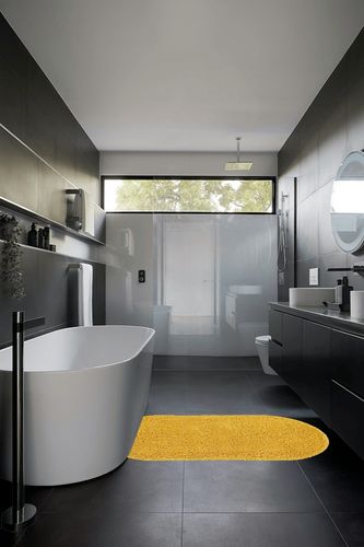 Everyday Shag Rug Yellow 3x5 Oval in Black Modern Bathroom