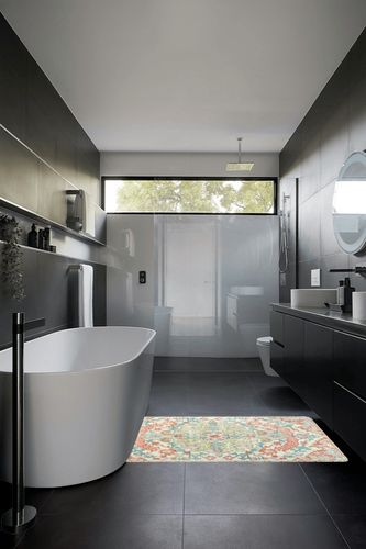 Lahome Bohemian Floral Medallion Area Rug in Black Modern Bathroom
