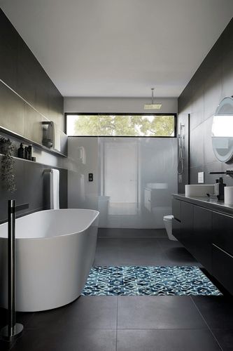 Moynesa Washable Moroccan Area Rug in Black Modern Bathroom