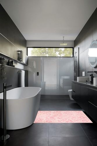 Nursery Rug Pink Non-Slip in Black Modern Bathroom