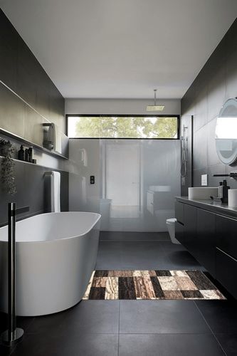‎Chocolate ‎Modern, Eclectic, Casual, Transitional ‎Cushioned ‎Area Rug in Black Modern Bathroom