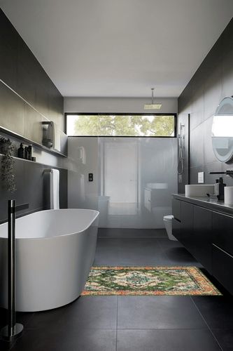 Forest Green   Hallway Area Rug in Black Modern Bathroom