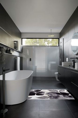 CAMILSON Solana Modern Floral 3'3" x 5' Area Rugs Non-Skid (Non-Slip) Rubber Backing Black - Gray Flowers Indoor Rug (3x5, Black Grey) in Black Modern Bathroom