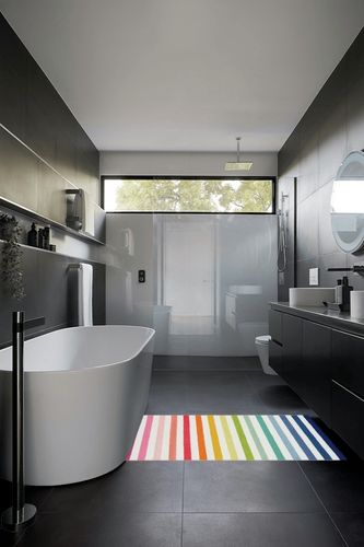 Gap Home Kids Striped Area Rug, Rainbow, 3'2"x4'6" in Black Modern Bathroom